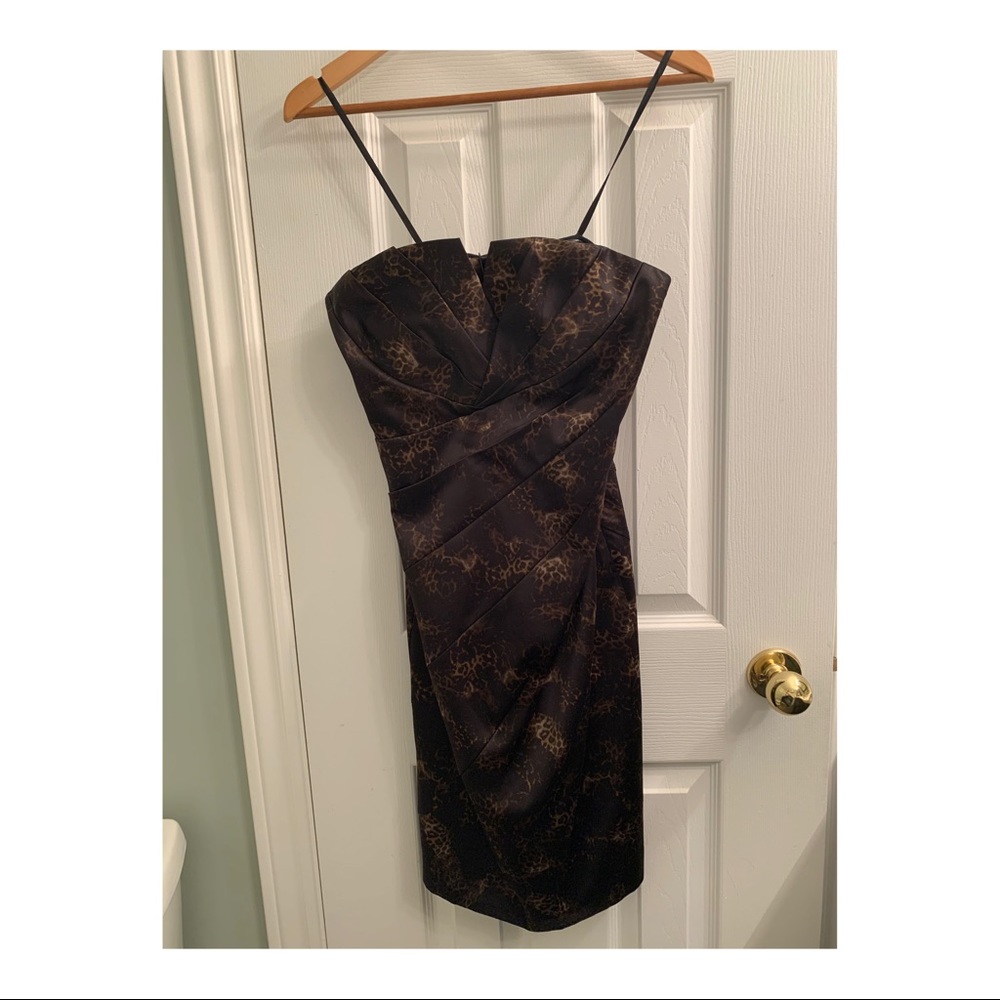 Black & leopard print strapless dress NWT